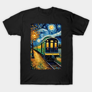 Vincent van Gogh Starry night style train T-Shirt